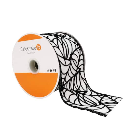2.5&#x22; x 8.3yd. Faux Linen Wired Halloween Spider Web Ribbon by Celebrate It&#x2122; 